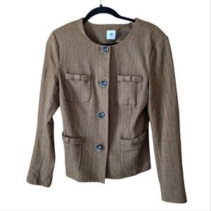 Cabi Brown Flexked Herringbone Collarless Penny Plazer Size Medium